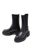 Black Women's Leather Casual Long Chelsea Boots | Derimod