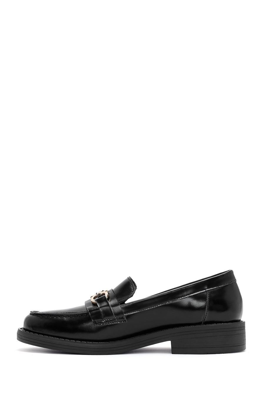 Women's Black Buckle Detailed Leather Masculine Loafer