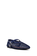 Woman Navy Mesh Ballerine Shoes | Derimod