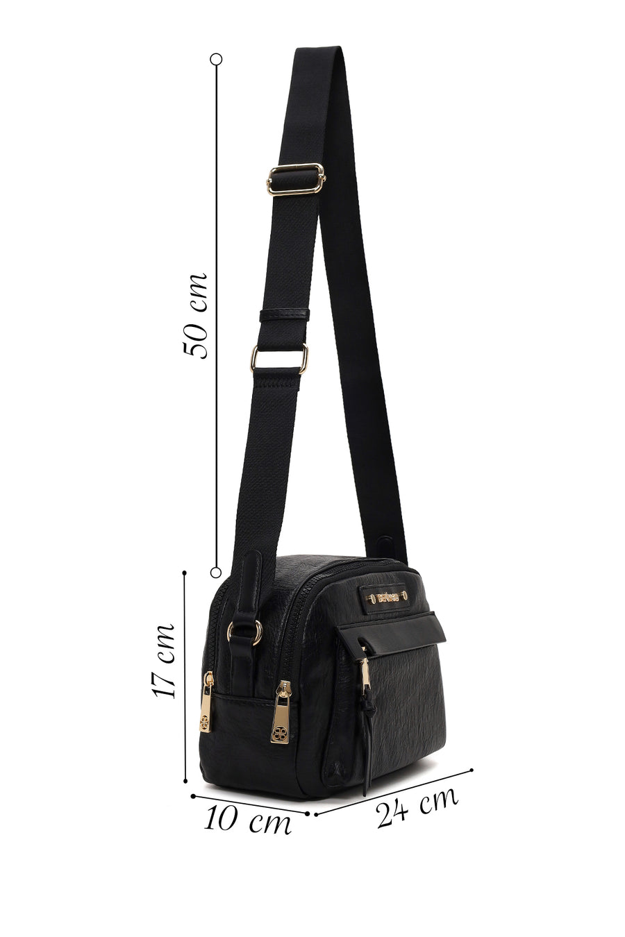 Woman Black Long-Strap Crossbody Bag