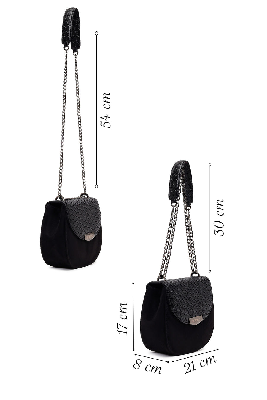 Woman Black Chain Long-Strap Braided Crossbody Bag