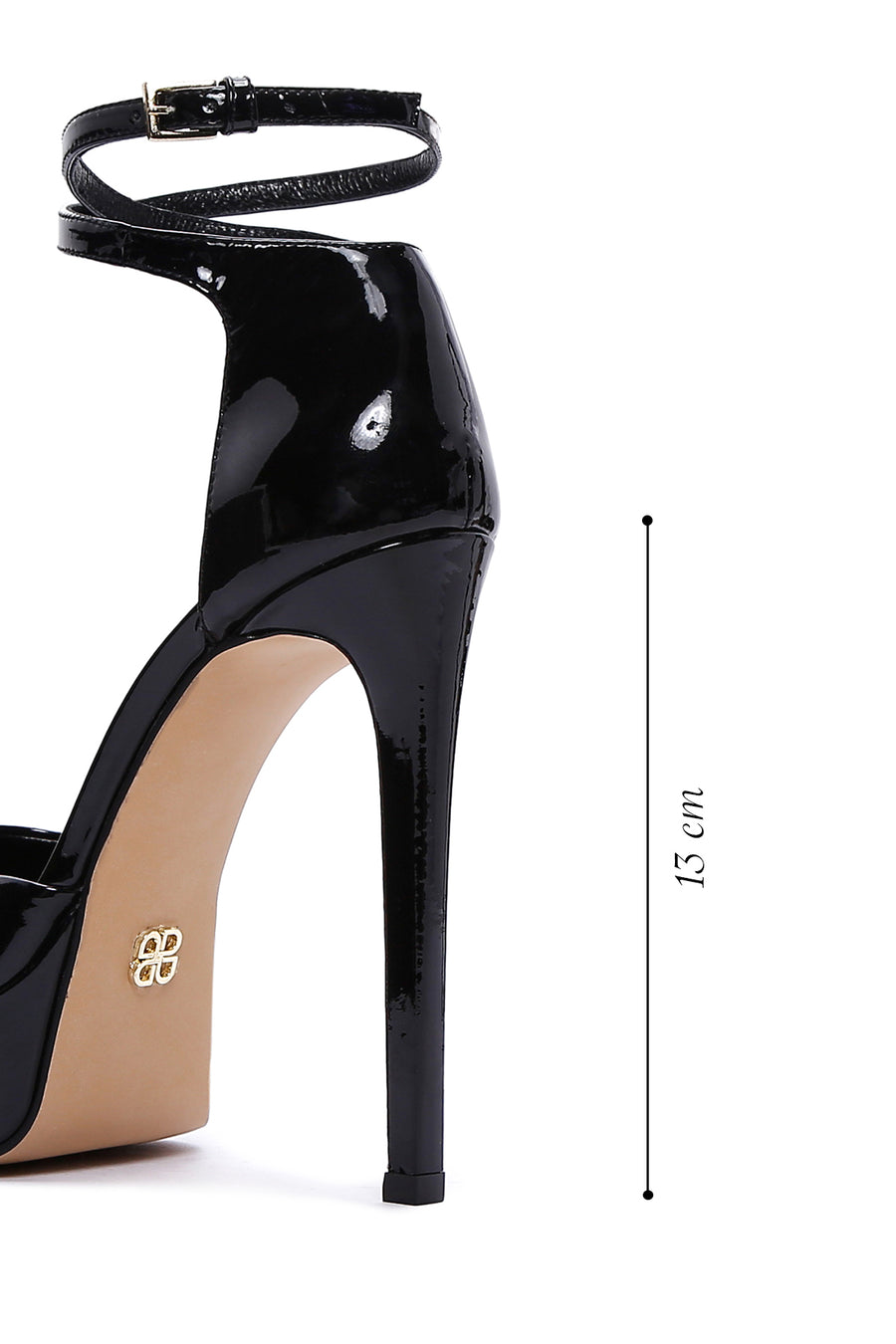 Woman Black Ankle Buckled Platform High-Heeled Patent Leather Leather Shoes