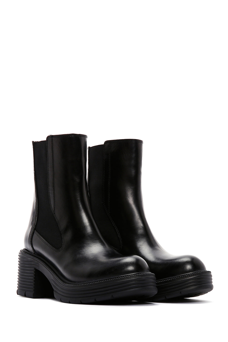 Women's Black Leather Heeled Chelsea Boots