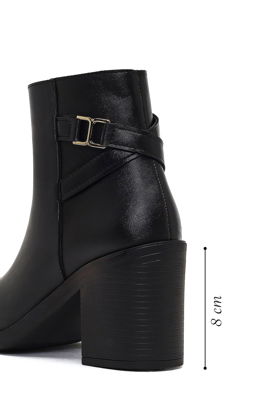 Women's Black Zippered Thick Heeled Boots
