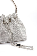 Women's Silver Long Chain Strap Stone Mini Evening Handbag | Derimod