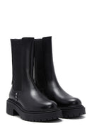 Black Women's Leather Casual Long Chelsea Boots | Derimod