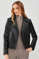 Rapsodi Women's Black Leather Jacket | Derimod