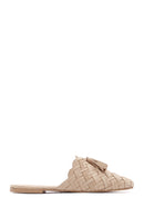 Women's Beige Knit Leather Slippers | Derimod