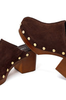 Women's Brown Platform Chunky Heel Suede Leather Slippers | Derimod