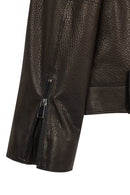 Torino Woman Black Oversized Leather Biker Jacket | Derimod