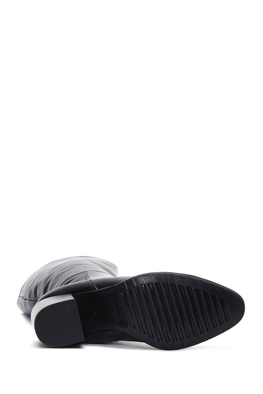 Women's Black Leather Zippered Heeled Boots