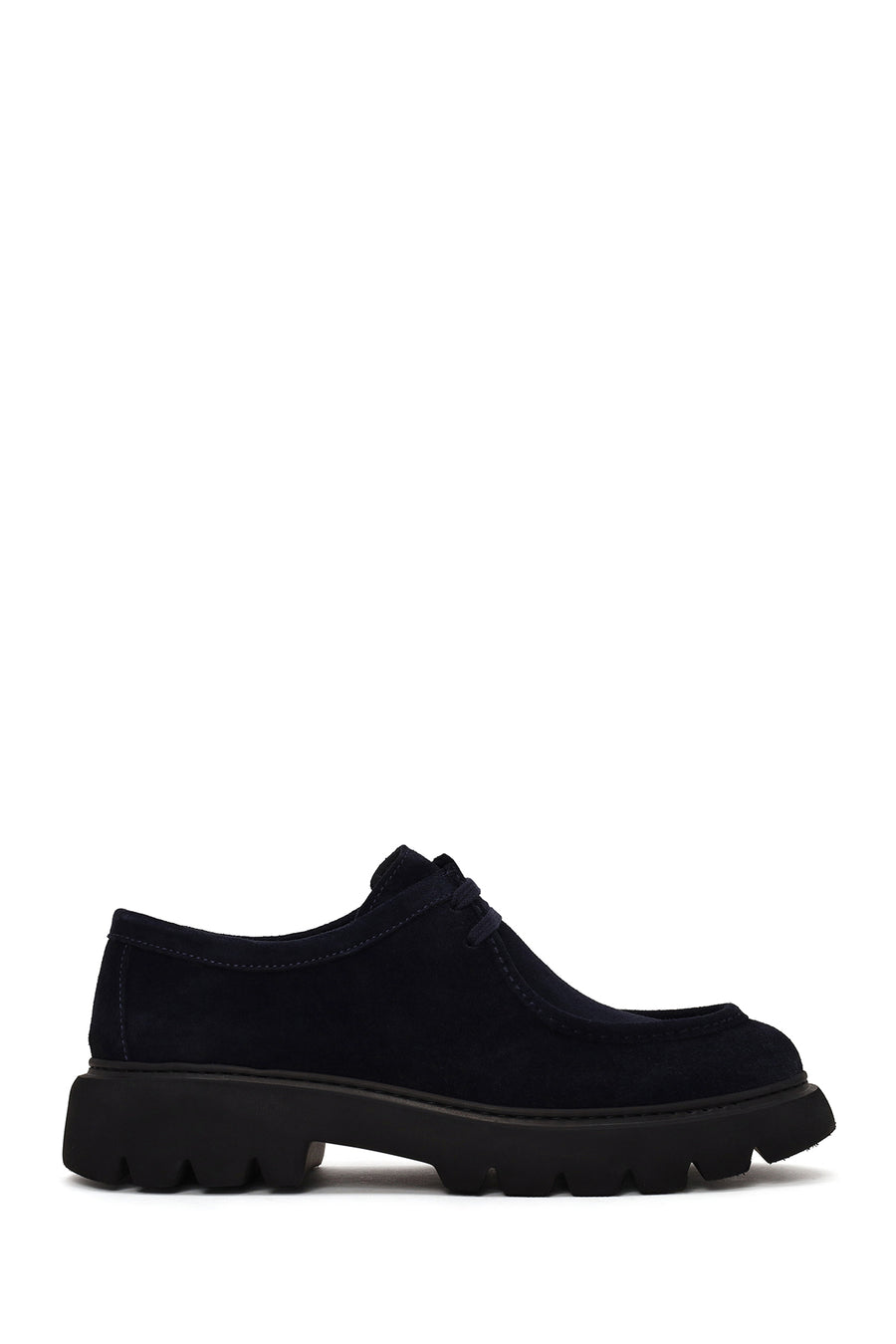 Male Navy Blue Lace-Up Thick-Soled Suede Casual Shoes WM660012DS | Derimod