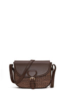 Woman Brown Long-Strap Wicker Crossbody Bag | Derimod