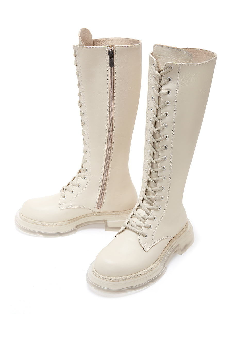 Women's Cream Leather Lace Up Boots