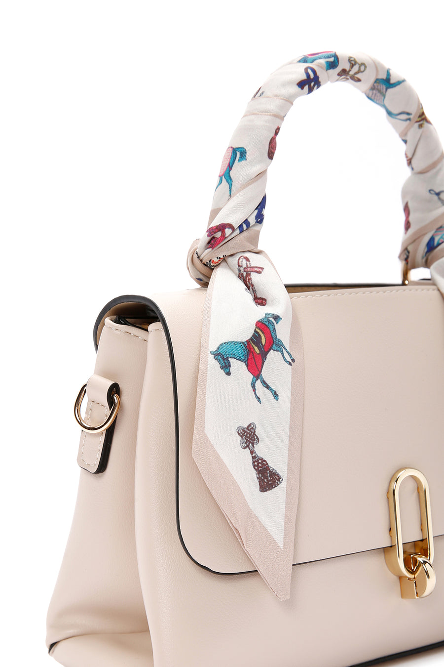 Women's Cream Long Strap Handbag with Accessory Detail