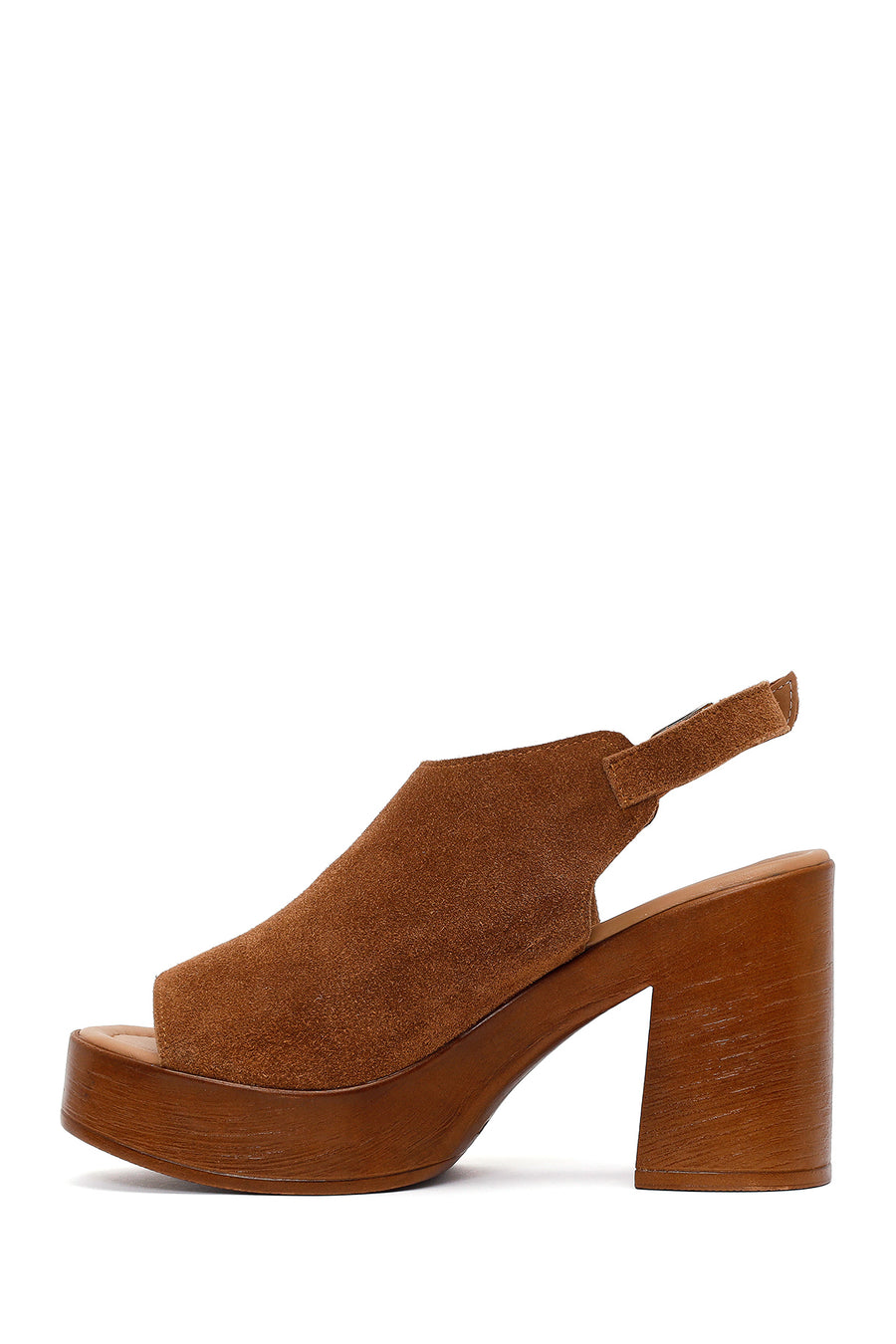 Women's Tan Ankle Buckle Platform High Heel Suede Leather Sandals