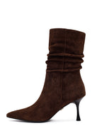 Woman Brown Thin-Heeled Suede Boots | Derimod