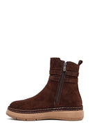Woman Brown Zip Closure Suede Teddy Boots | Derimod