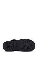 Woman Black Thick-soled Embellished Suede Leather Teddy Slipper | Derimod