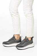 Geox Woman Grey Laced Thick Soled Fabric Sneakers | Derimod
