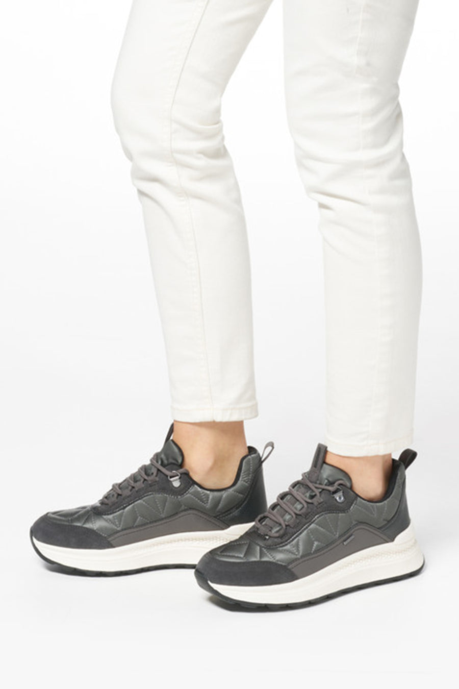 Geox Woman Grey Laced Thick Soled Fabric Sneakers