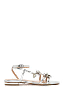 Women's Silver Ankle Buckle Stoned Metallic Sandals | Derimod