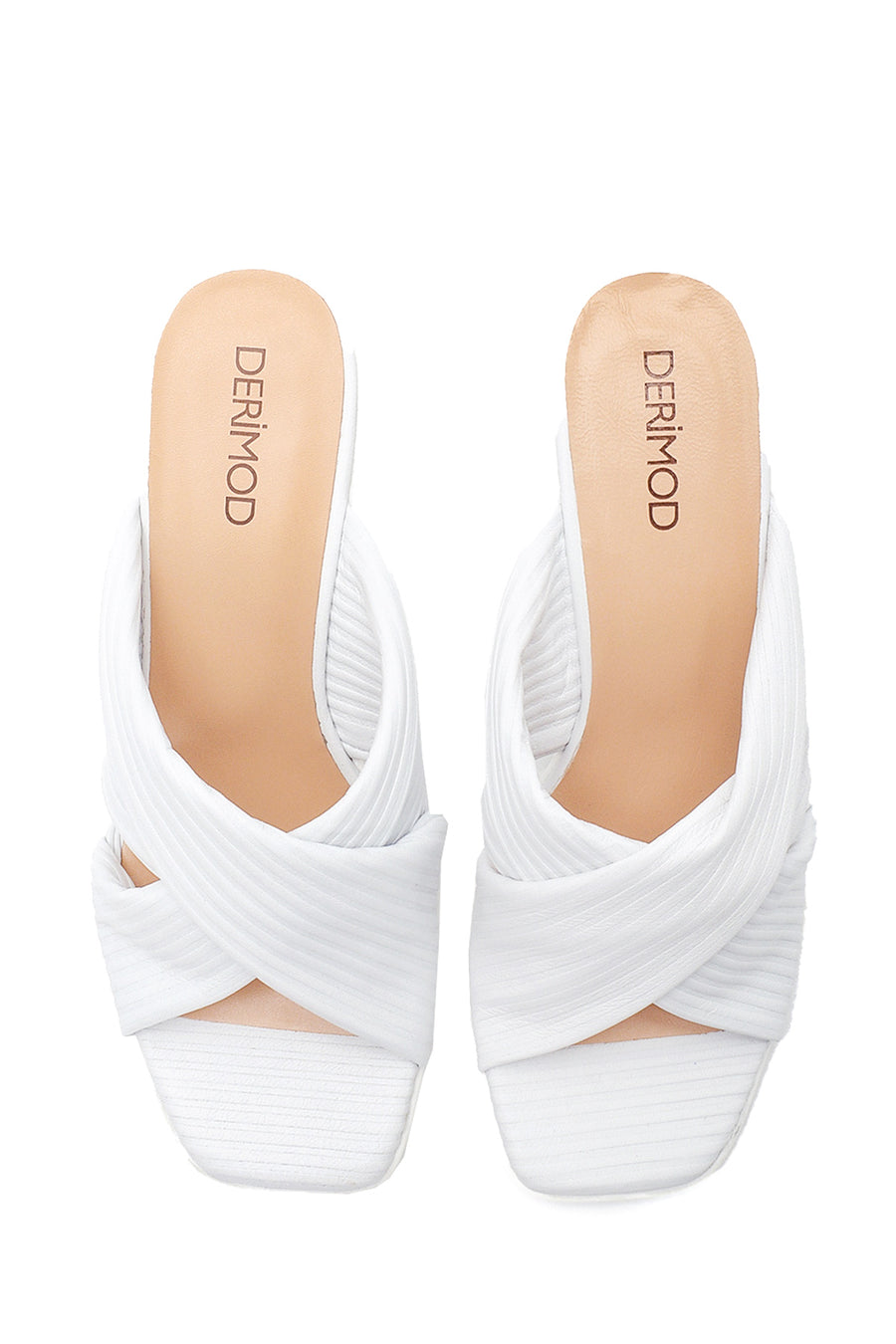 Women's White Leather Heeled Slippers