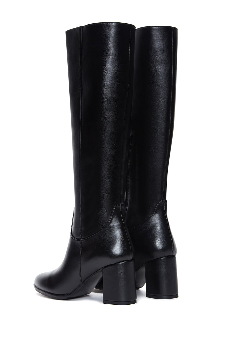 Women's Black Zippered Chunky Heel Boots