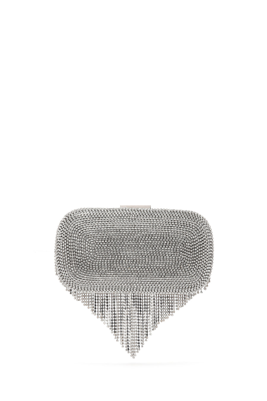 Women's Silver Long Chain Strap Stoned Clutch Bag