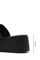 Women's Black Thick-Soled Printed Leather Comfort Slippers | Derimod