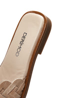 Women's Beige Leather Braided Slippers | Derimod