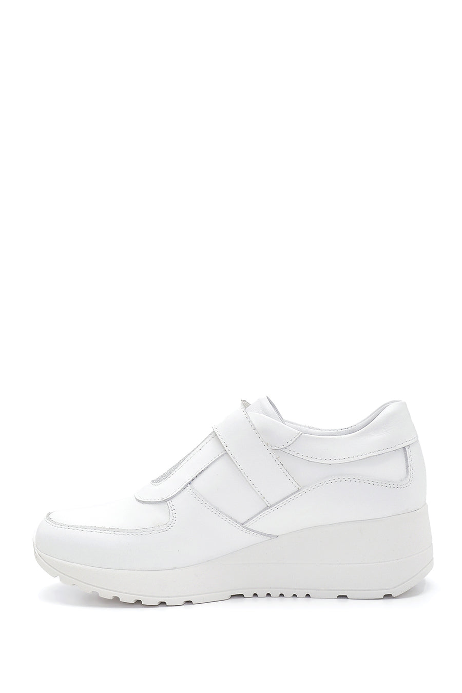 Women's White Leather Wedge Heel Sneaker