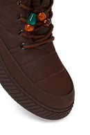 Woman Brown Zip Closure Thick-Soled Charmed Fabric Combat Boots | Derimod