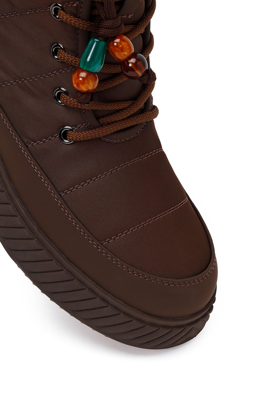 Woman Brown Zip Closure Thick-Soled Charmed Fabric Combat Boots