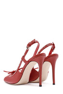 Women's Red Slingback High Thin Heel Leather Shoes | Derimod