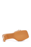 Women's Beige Chain Heeled Slippers | Derimod