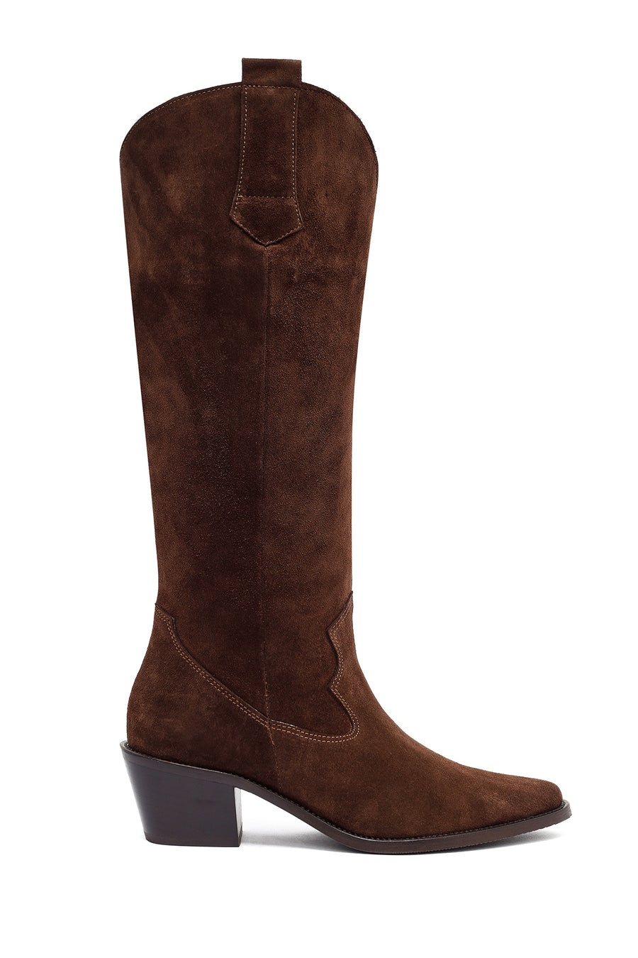 Woman Brown Chunky Heel Suede Leather Cowboy Boots 25AFD152910 | Derimod