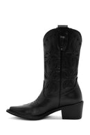 Women's Black Leather Cowboy Boots | Derimod