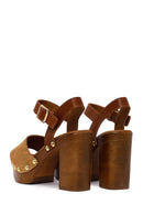 Woman Tan Ankle-Buckle Platform High Thick-Heeled Suede Sandal | Derimod