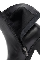 Women's Black Zippered Thick Heeled Leather Boot | Derimod