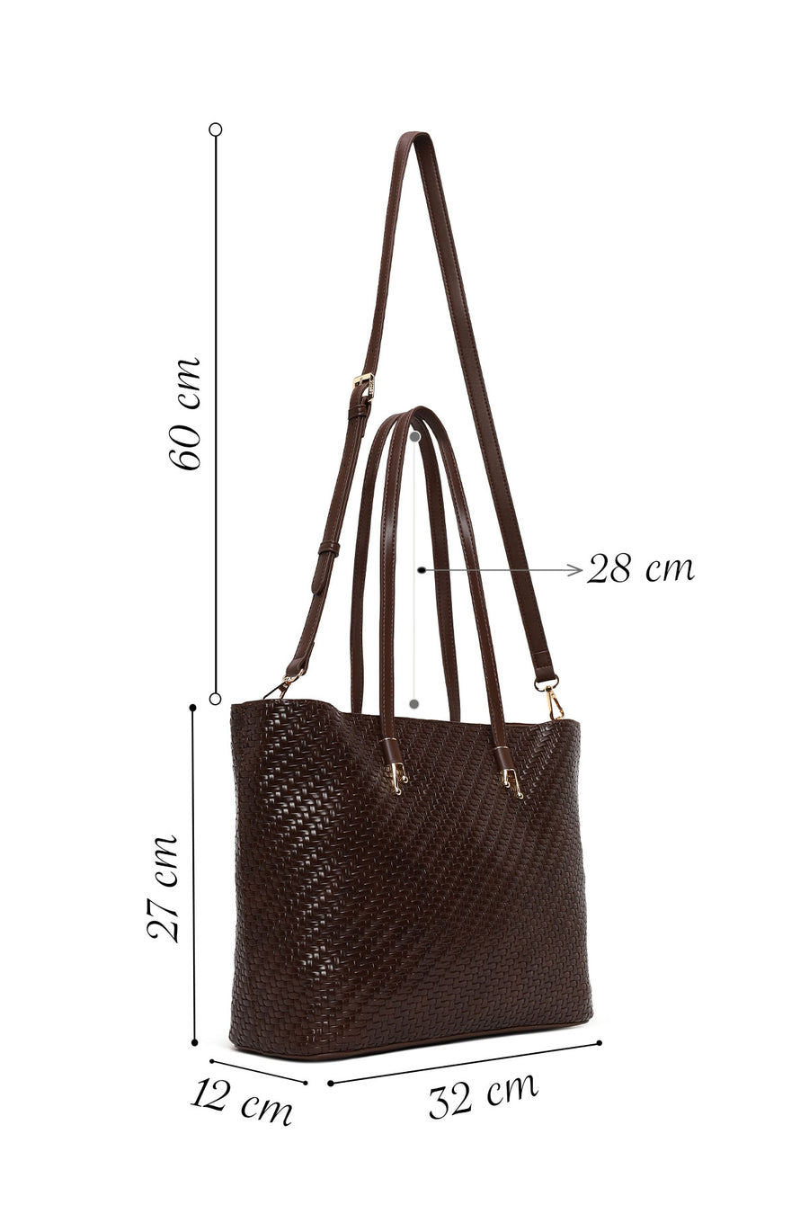Woman Brown Long-Strap Braided Shoulder Bag