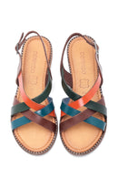 Women's Multicolor Leather Flat Bodrum Sandals | Derimod