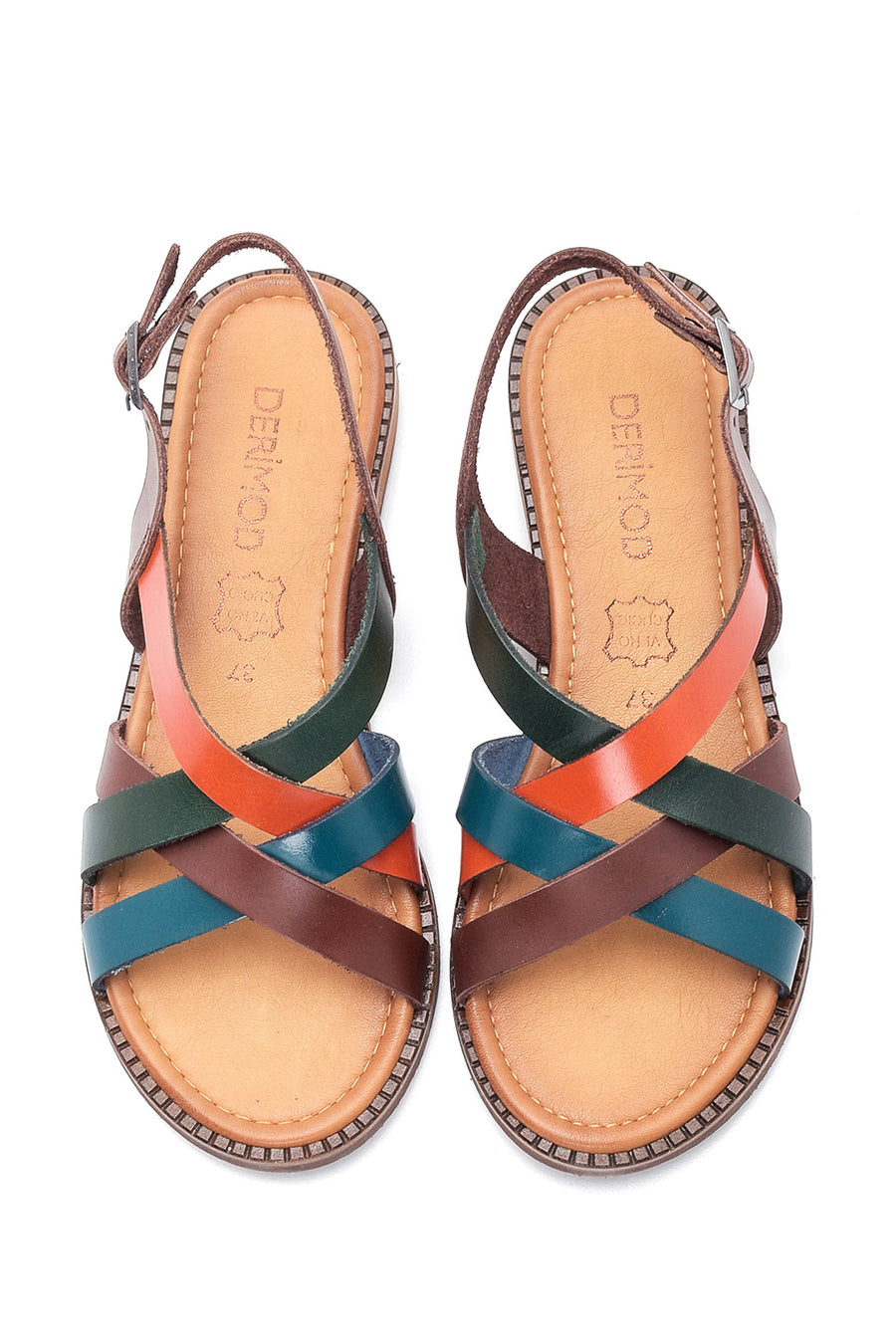 Women's Multicolor Leather Flat Bodrum Sandals