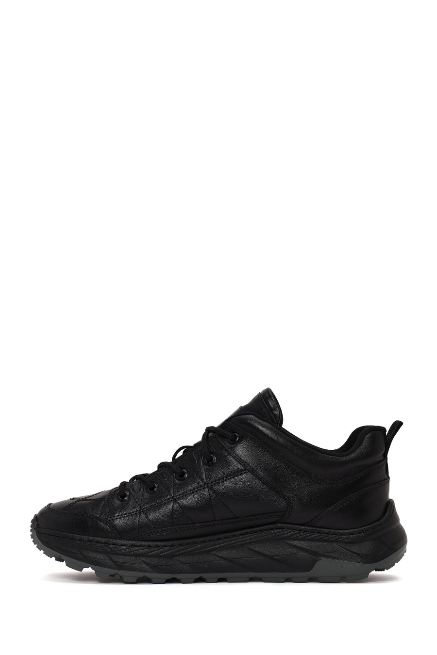 Erkek Siyah Bağcıklı Kalın Tabanlı Deri Sneaker