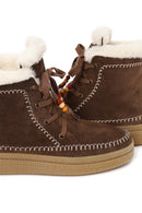 Woman Dark Mink Lace-Up Thick-Soled Suede Teddy Boots | Derimod