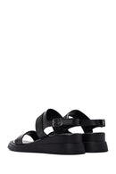 Women's Black Wedge Heeled Leather Sandals | Derimod
