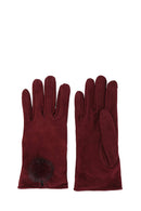 Women's Burgundy Suede Leather Gloves | Derimod