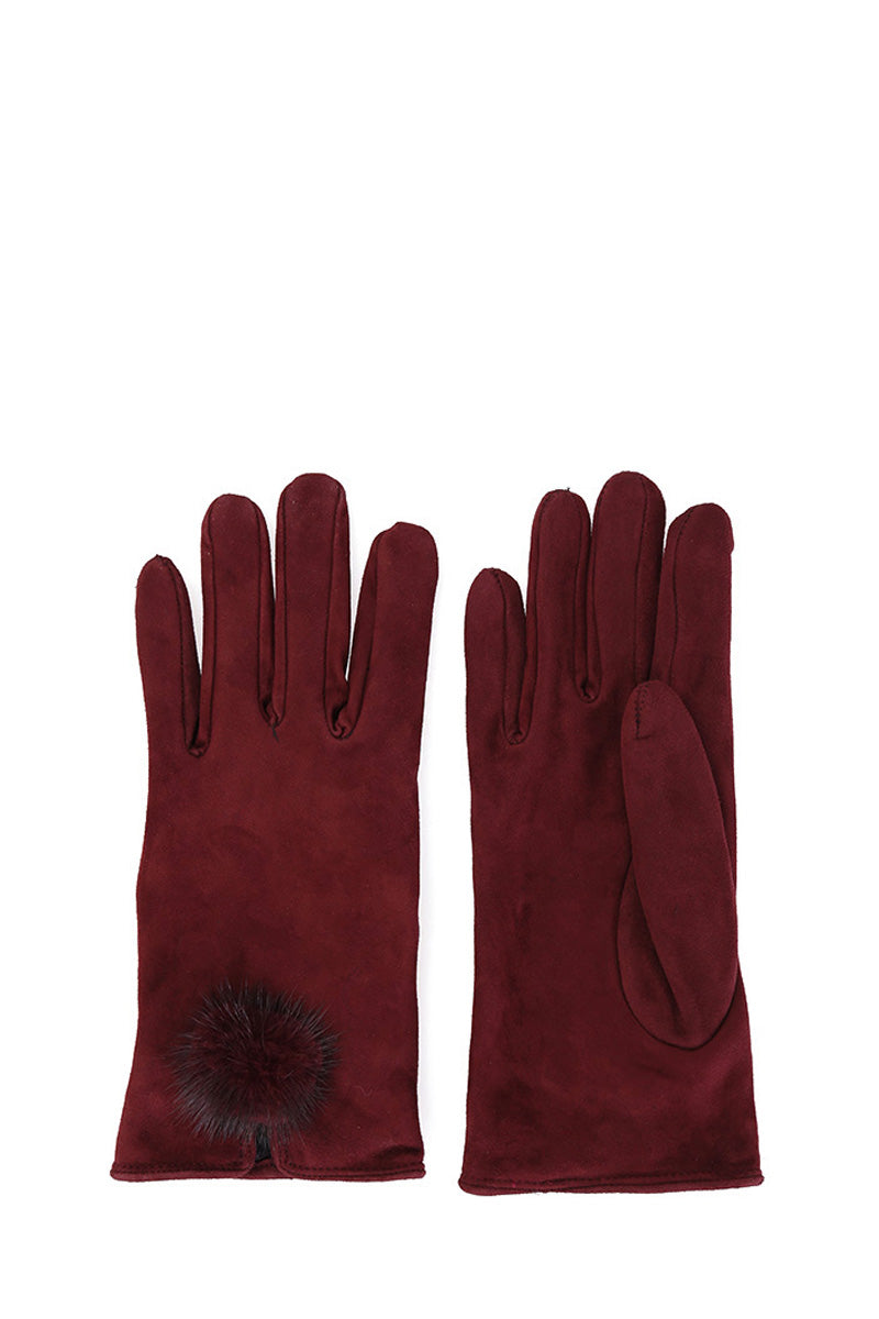 Women's Burgundy Suede Leather Gloves