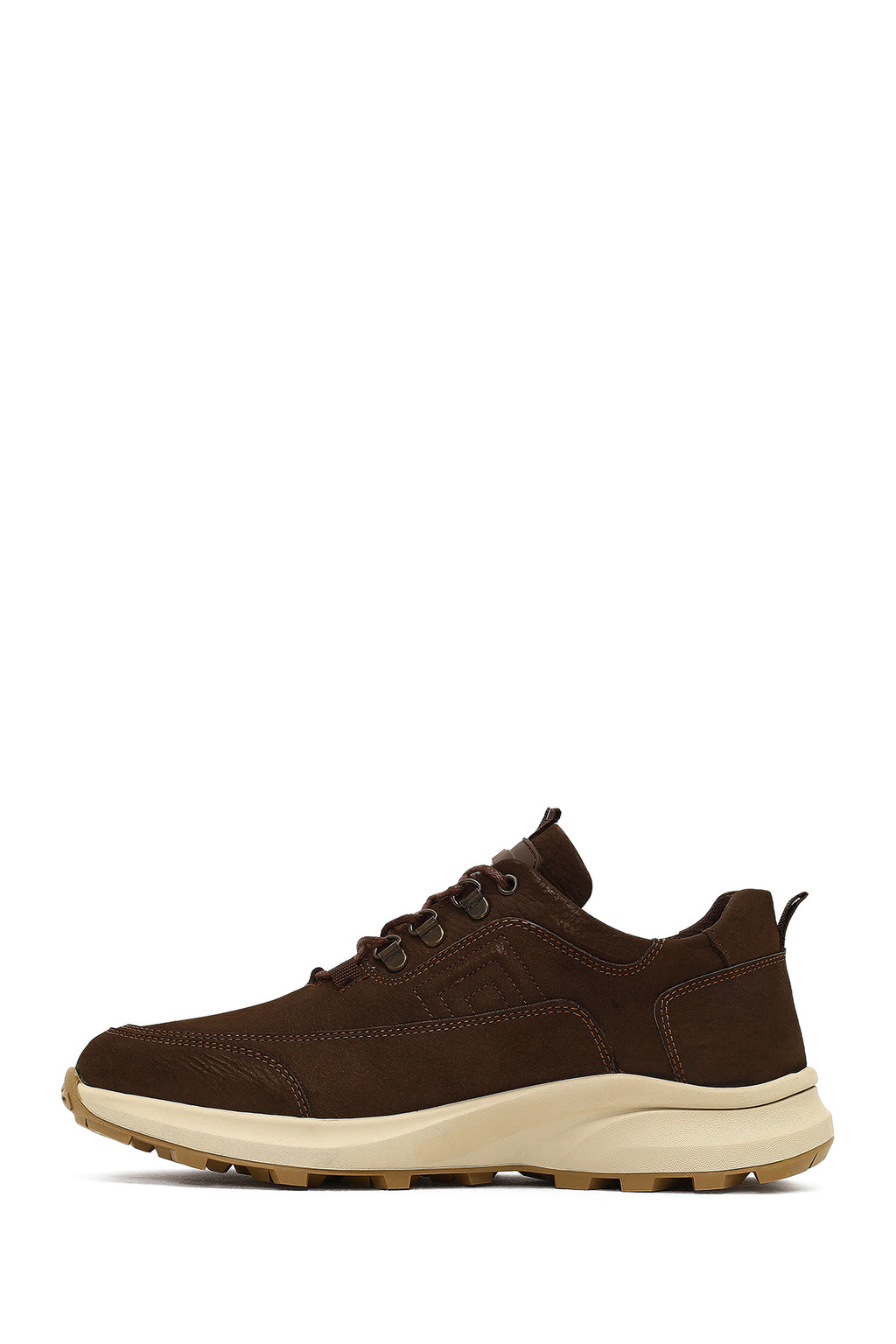 Erkek Kahverengi Bağcıklı Kalın Tabanlı Nubuk Deri Casual Sneaker