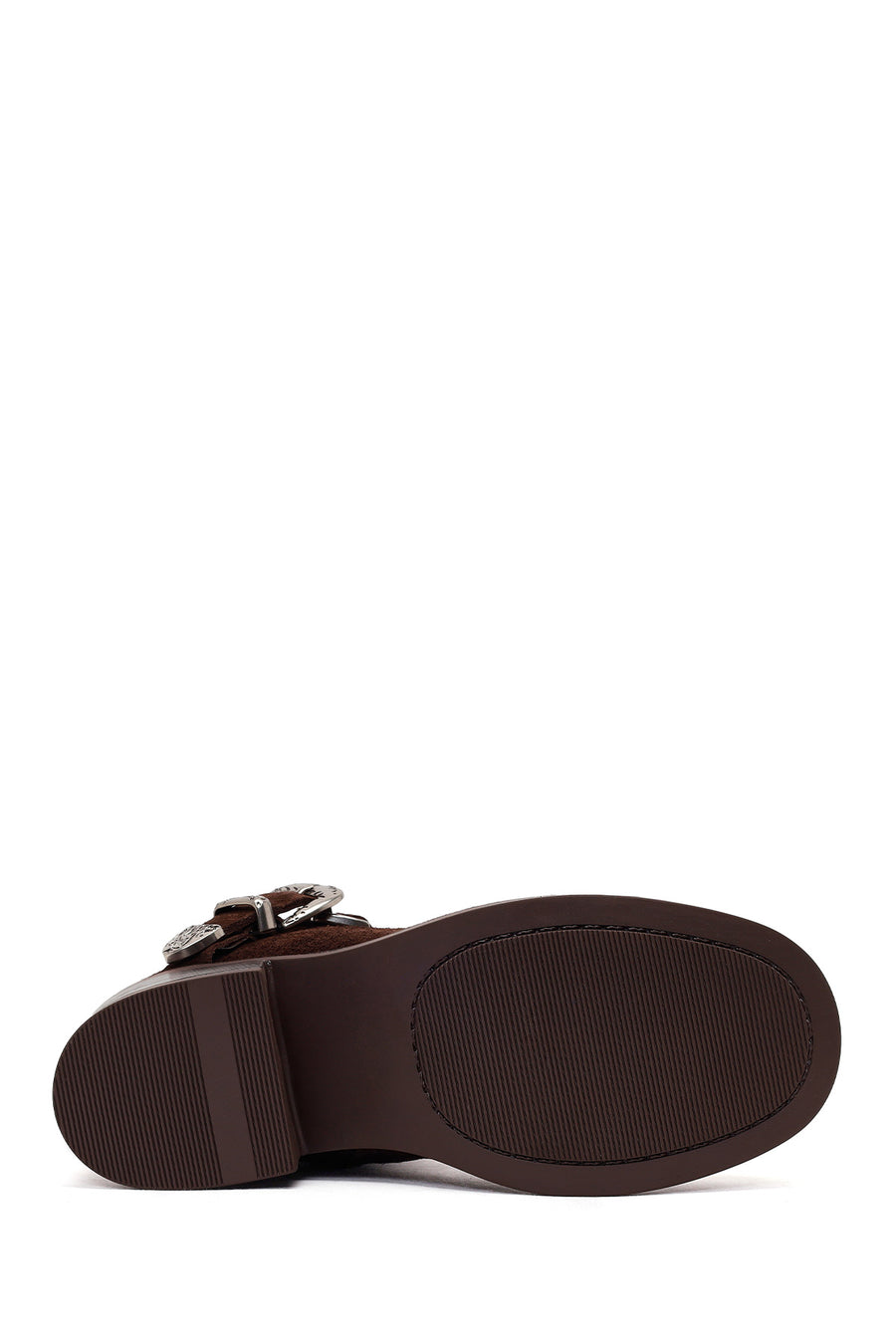 Woman Brown Zip Closure Chunky Heeled Suede Boots